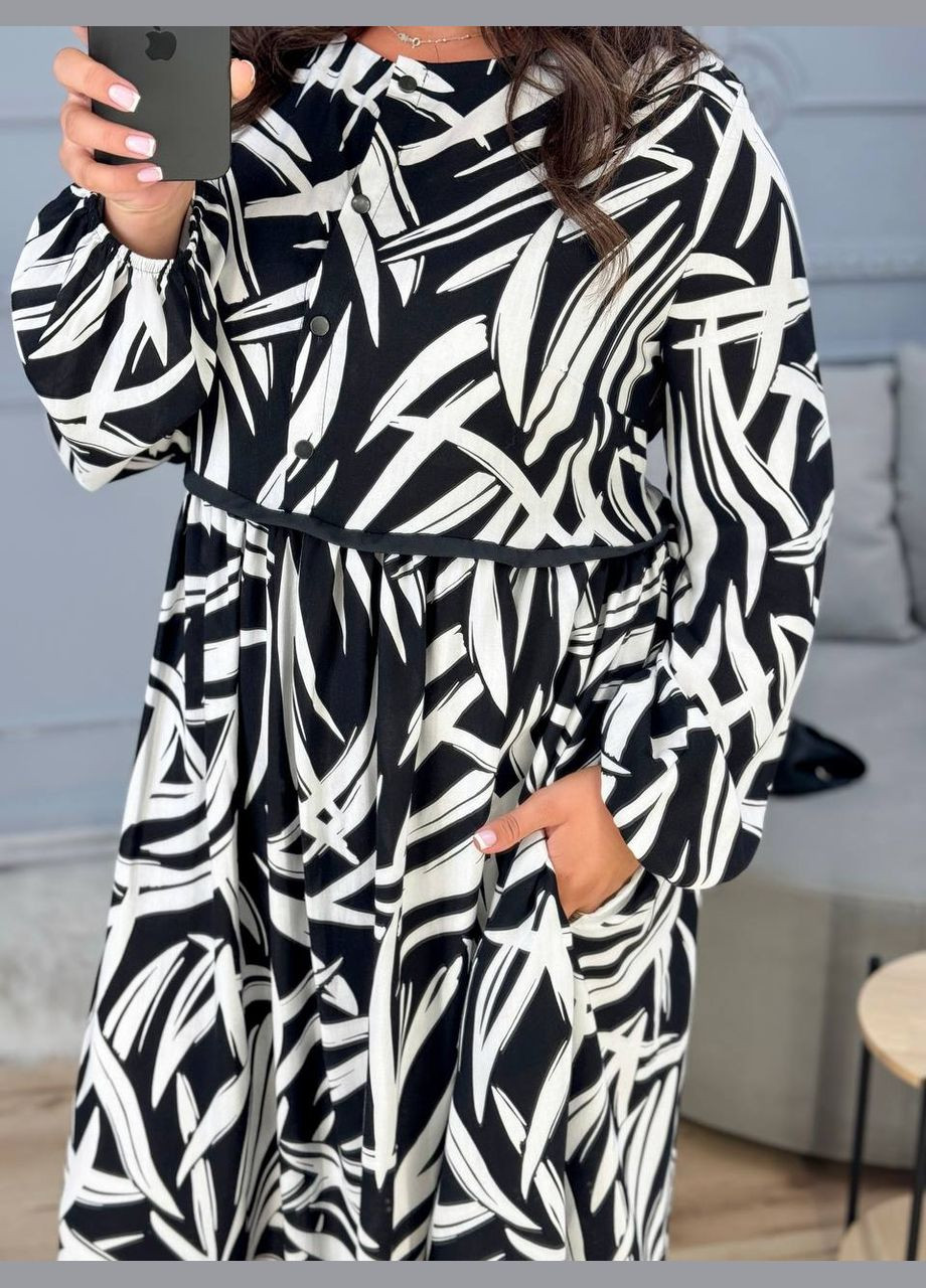 Чорно-білий святковий, ділова, повсякденний, кежуал, джинсова елегантна та легка сукня зі штапелю у принт зебра InFashion зебра