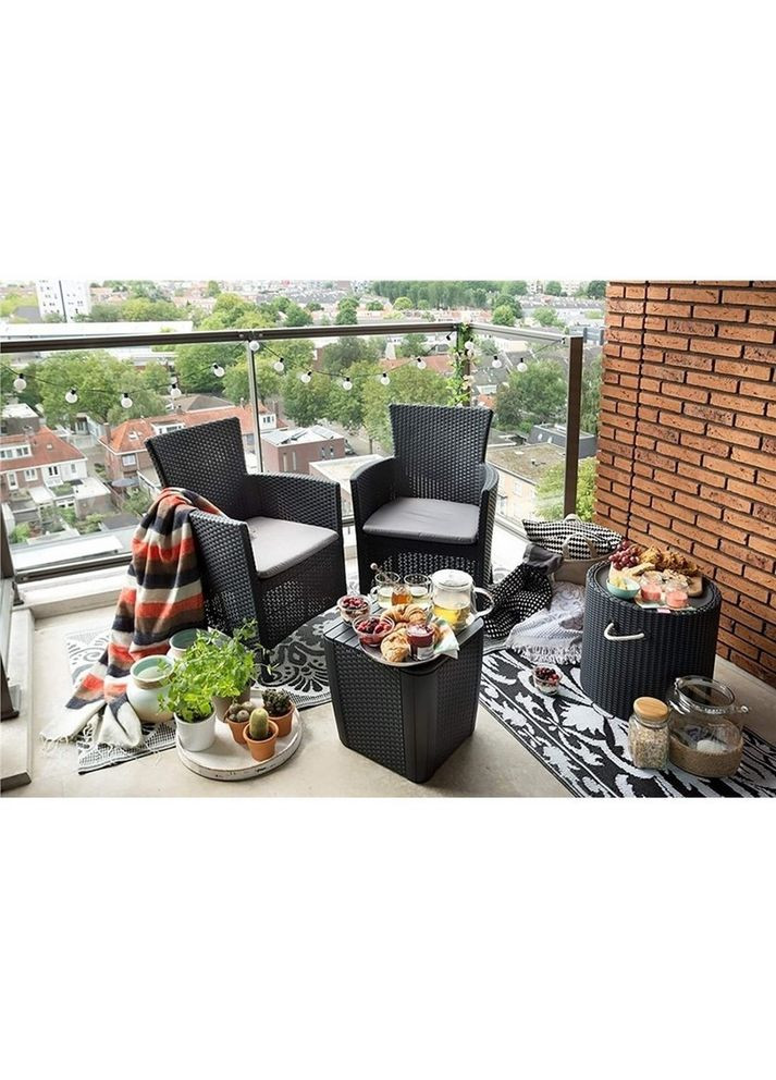 Комплект садових меблів Iowa Balcony (Luzon Flat) 2 крісла + 1 стіл графіт 223929 Keter (317303107)