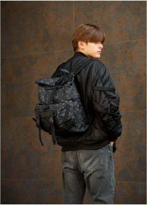 Рюкзак рол RollTop Double чорний принт (R-24330702m-VS) Sambag (302450303)