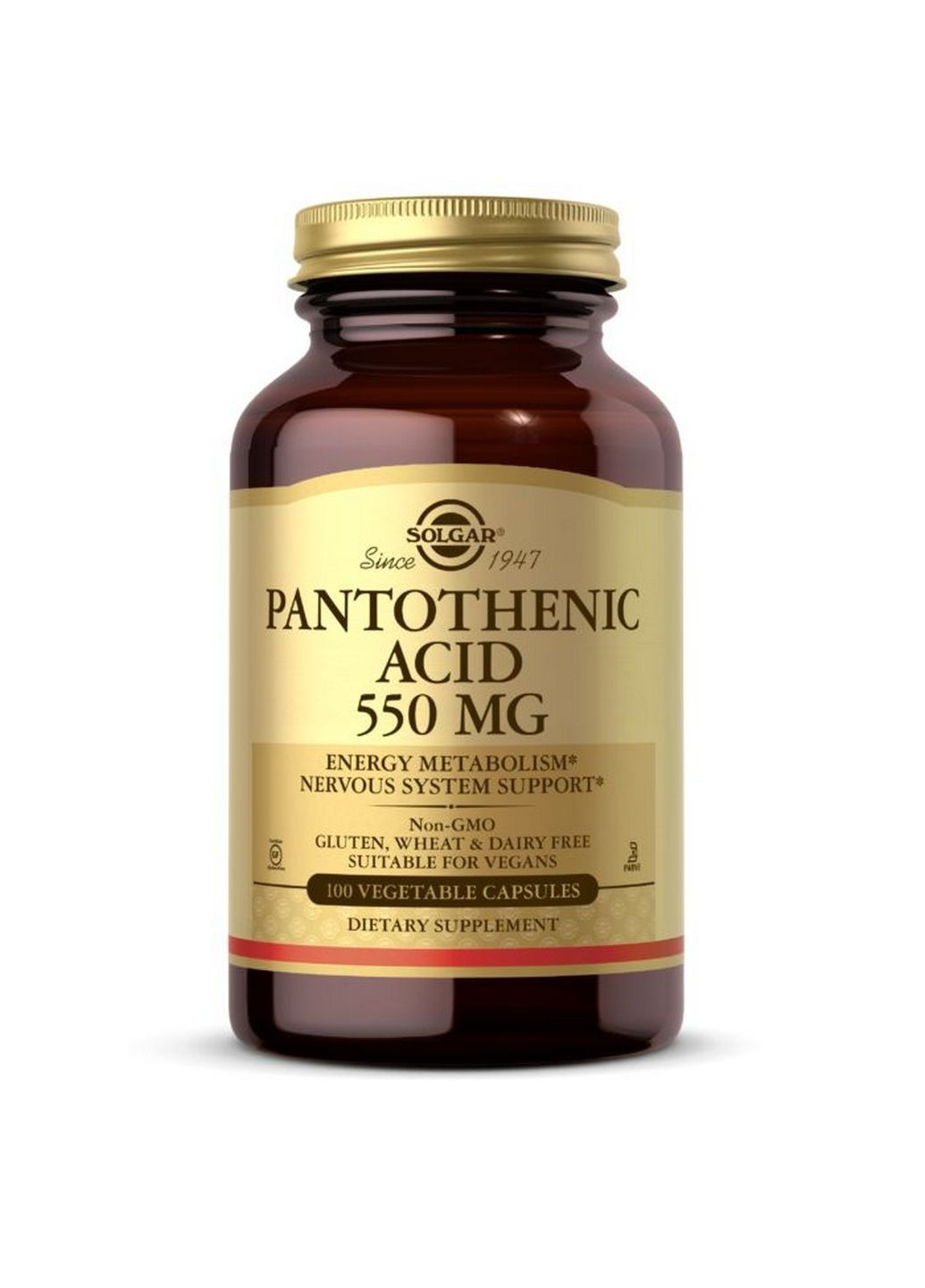 Вітаміни та мінерали Pantothenic Acid 550 mg, 100 вегакапсул Solgar (293340251)