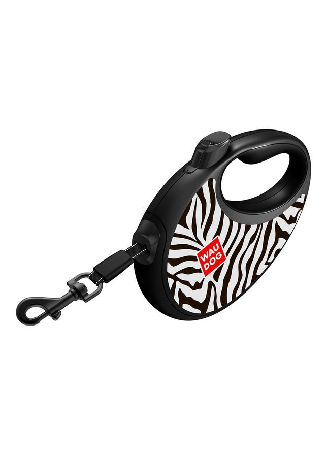 Поводок рулетка для собак R-leash с контейнером для пакетов, рисунок "Зебра", светоотражающая лента, M, до 20кг, 5м WAUDOG (364748886)