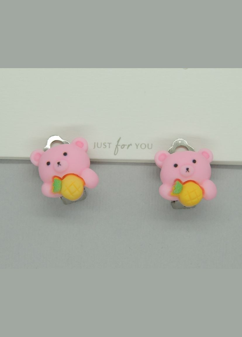 Серьги клипсы детские для ушей без пробивания Розовый медвежонок с ананасом в лапках Liresmina Jewelry (292865717)