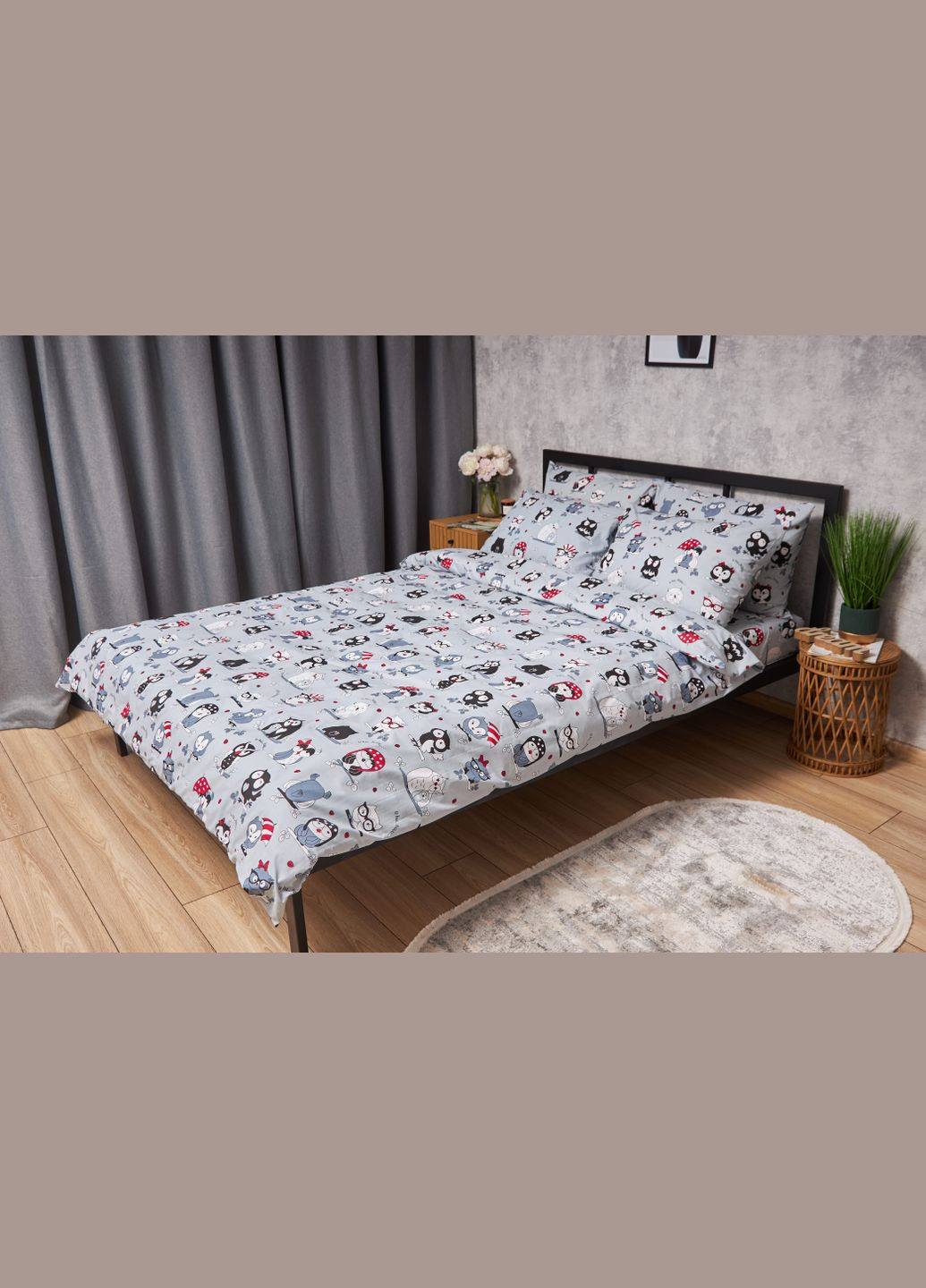 Комплект постільної білизни Бязь Gold Люкс «» King Size 220x240 наволочки 2х50х70 (MS-820005461) Moon&Star Owls Gray (296909800)