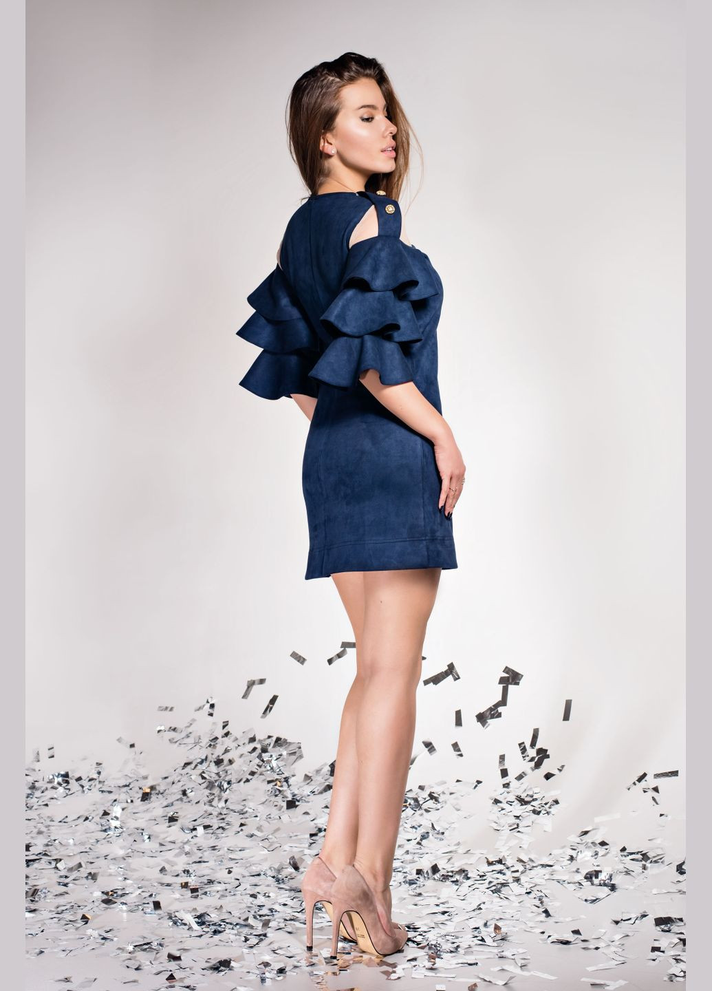 Темно-синя кежуал, вечірня стильна сукня з еко замші Jadone Fashion однотонна