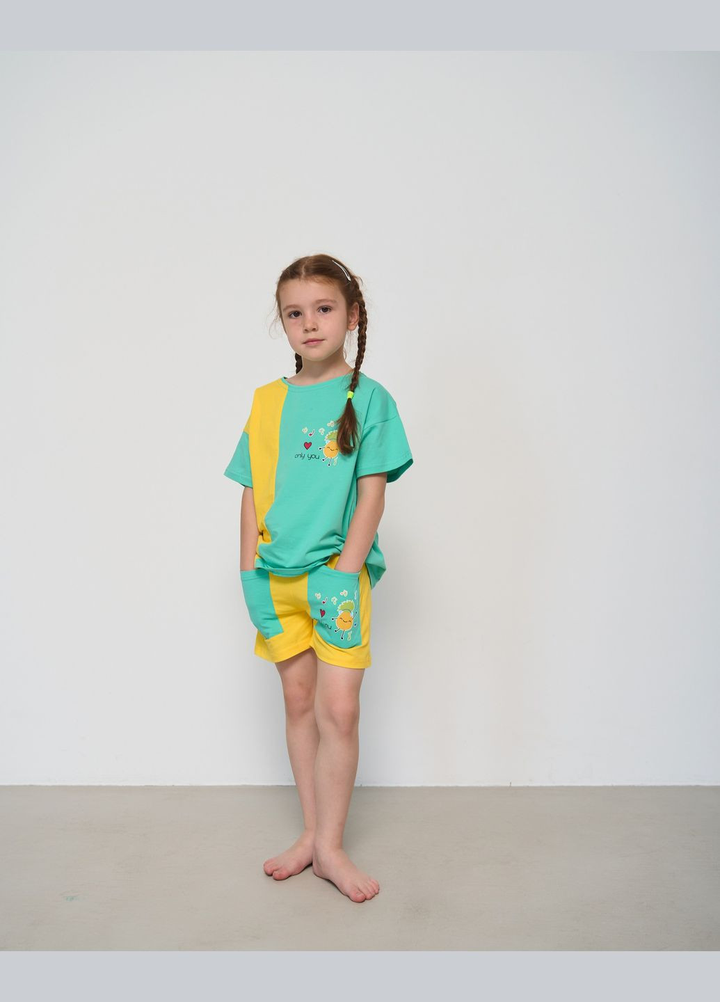 Желтая подростковый комплект с шортами на девочку Nicoletta