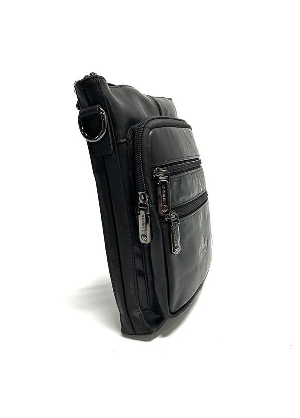 Чорна шкіряна чоловіча маленька сумка через плече з гладкої натуральної шкіри No Brand (316715417)