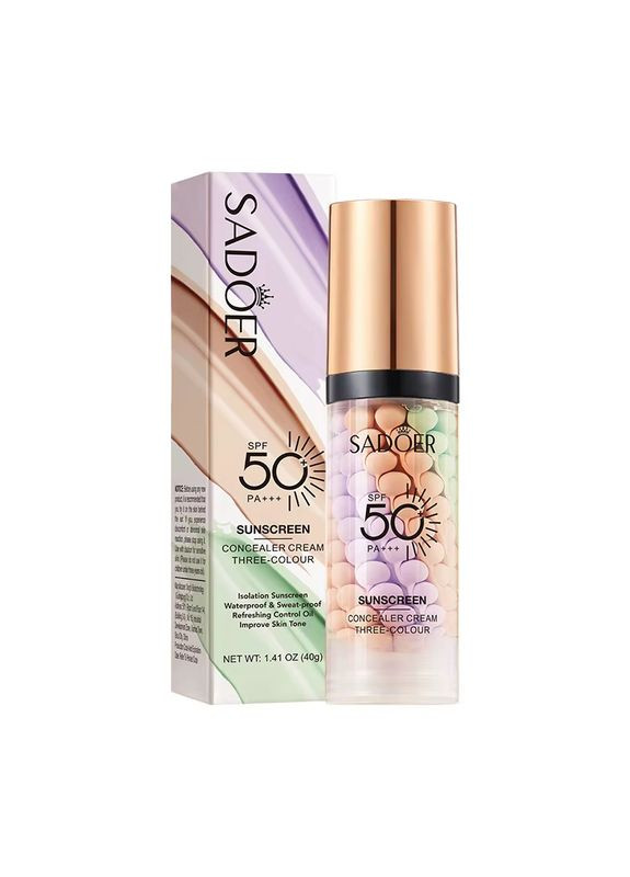 База під макіяж для обличчя Three Color Sun Block Repair Cream SPF50+ PA+++ 40 г SADOER (365655057)