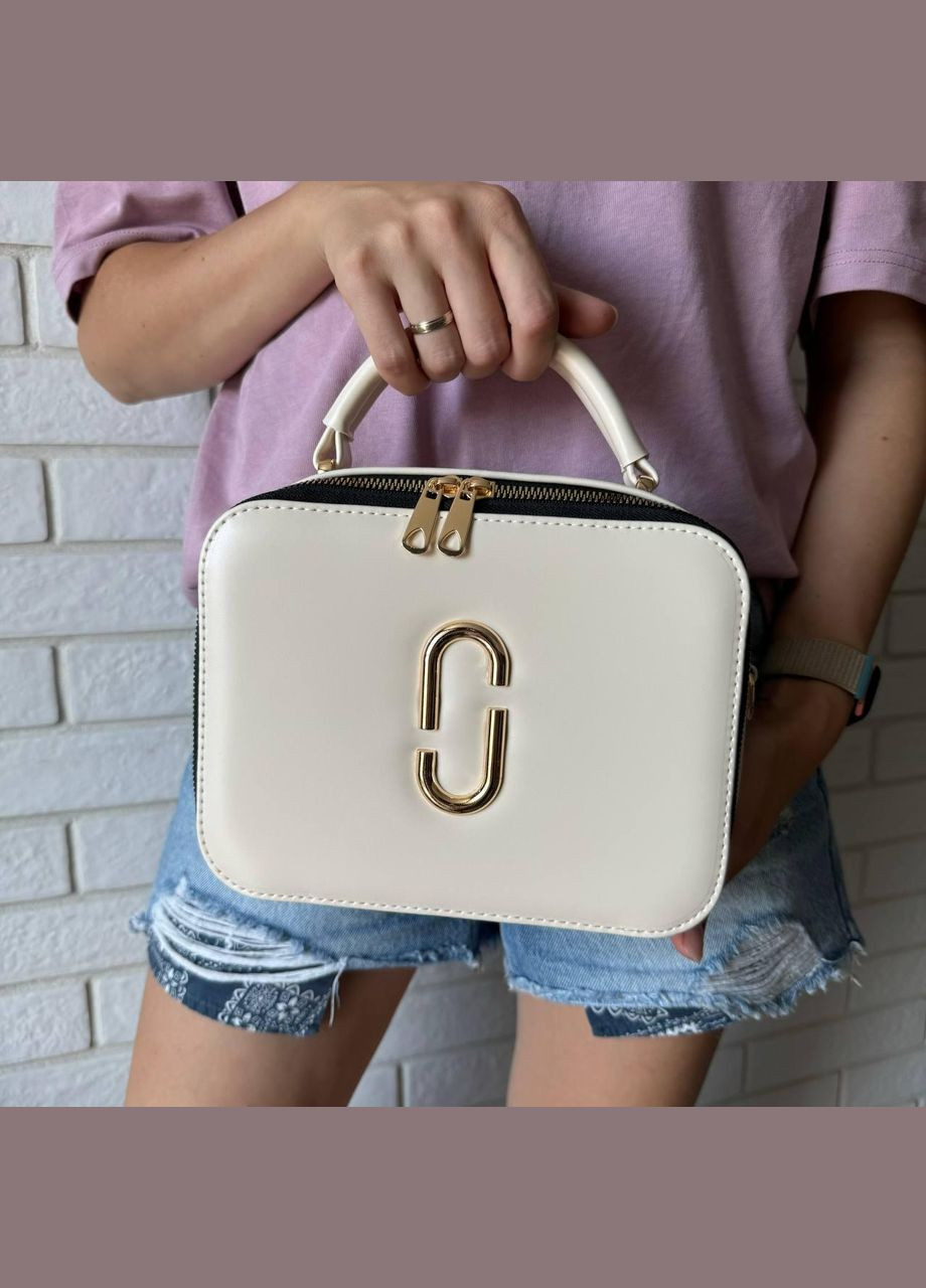 Стильна міні сумочка через плече каркасна екошкіра гладка чорна біла молочна (sku_1612М) No Brand (330575926)