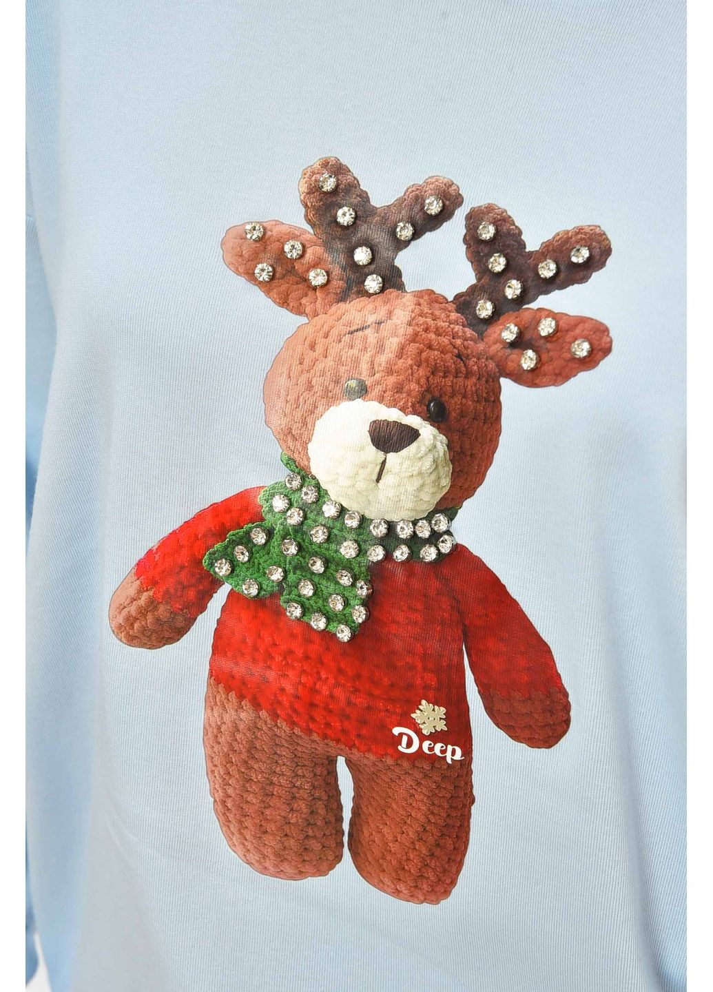 Голубой свитшот женский полубатальный голубого цвета Let's Shop однотонный без декора (350880077)