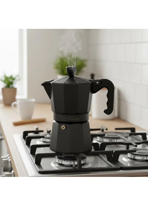 Гейзерная кофеварка алюминиевая 3 чашки чёрная MR-1666-3-BLACK Maestro (369728232)