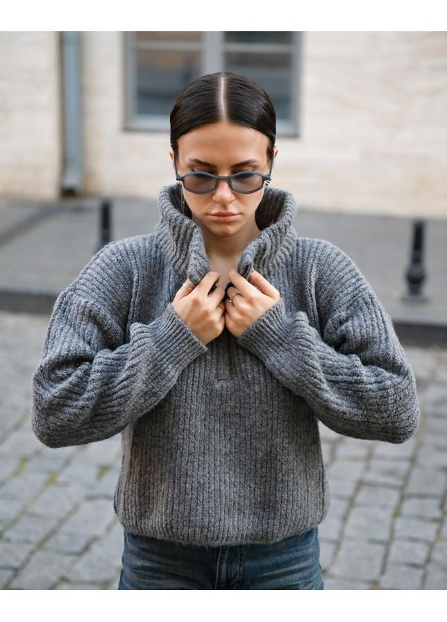 Серый зимний вязаный женский свитер No Brand