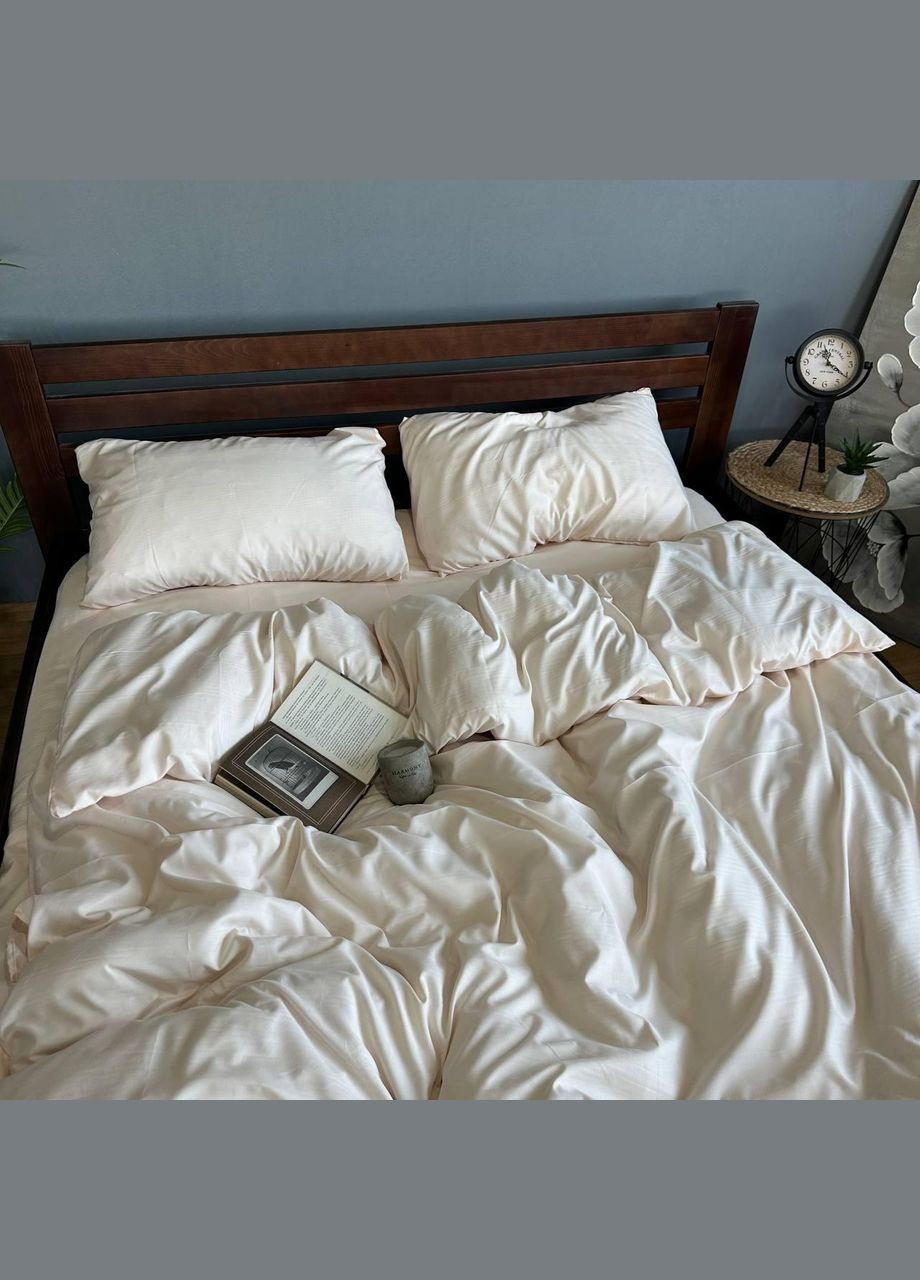 Комплект постільної білизни однотонний полісатин простирадло на резинці євро 160x200х20/50х70 см Персикова No Brand (338185469)