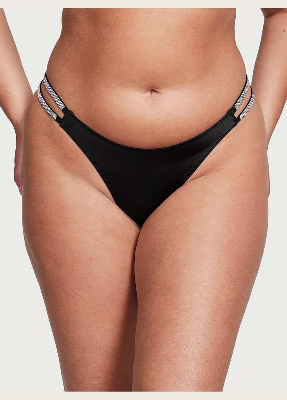 Бразилиана люксовые со стразами Double Shine Strap Smooth Brazilian Panty черные Victoria's Secret (334688595)
