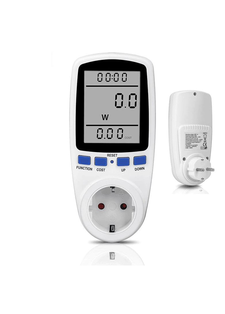 Энергометр, ваттметр, вольтметр, амперметр, измеритель мощности, CAT-II с функцией настройки стоимости и время, белый China (325877816)