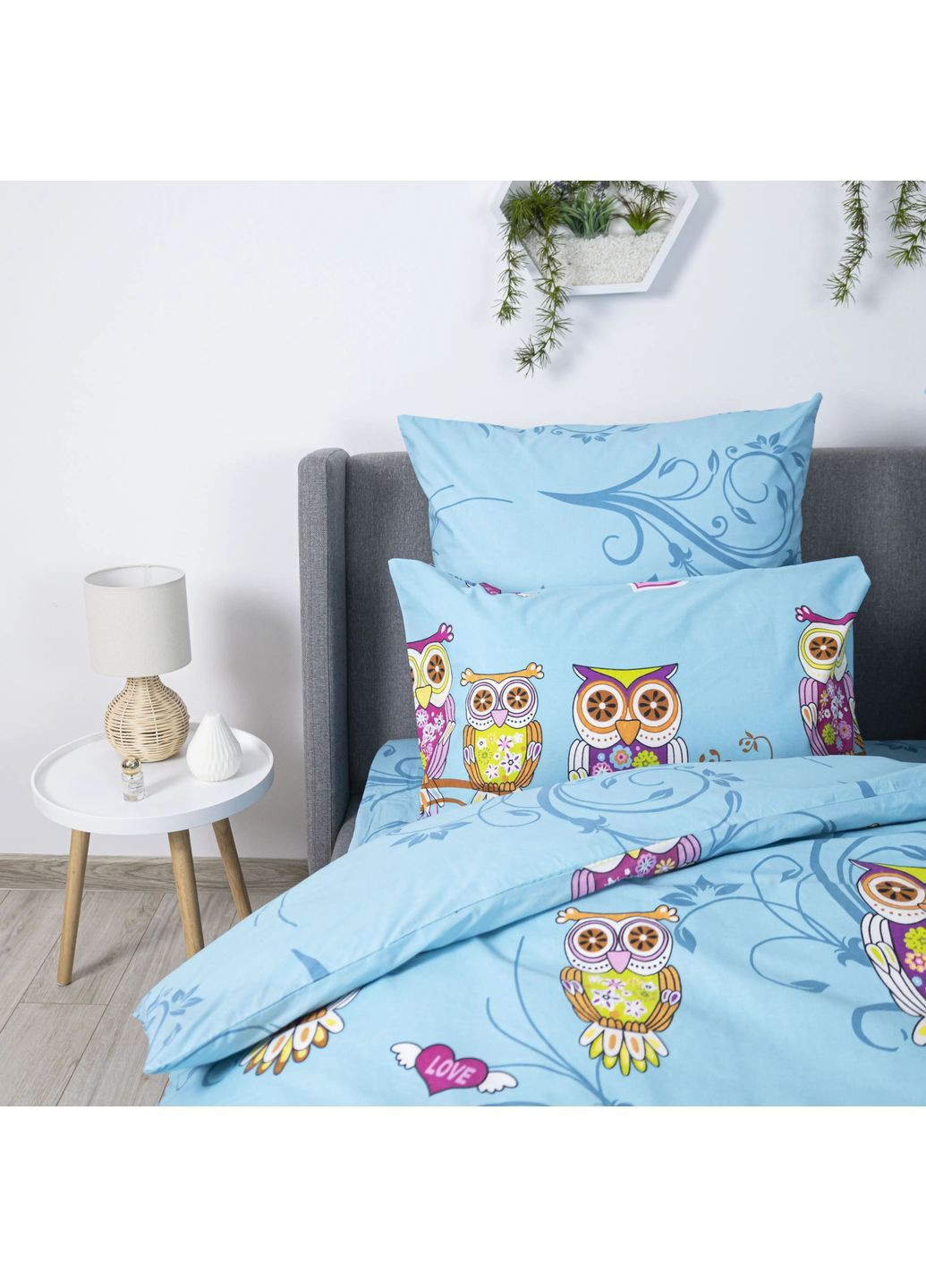 Евро комплект постельного белья с наволочками 70*70 см, 115 гр/м2 гипоаллергенный Сова Голубой (12470200215) ТЕП (362537677)