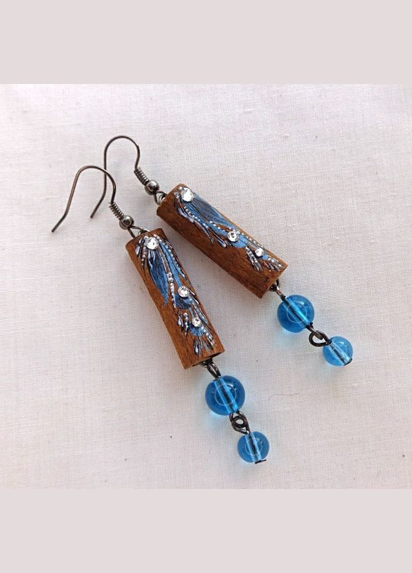 Серьги ручной работы из дерева корицы "Голубая Аква" No Brand (349842513)