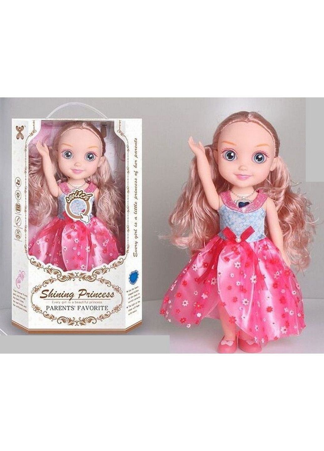 Музична лялька з аксесуарами в ошатній рожевій сукні з довгим волоссям. 16х6х34 см No Brand (279318026)
