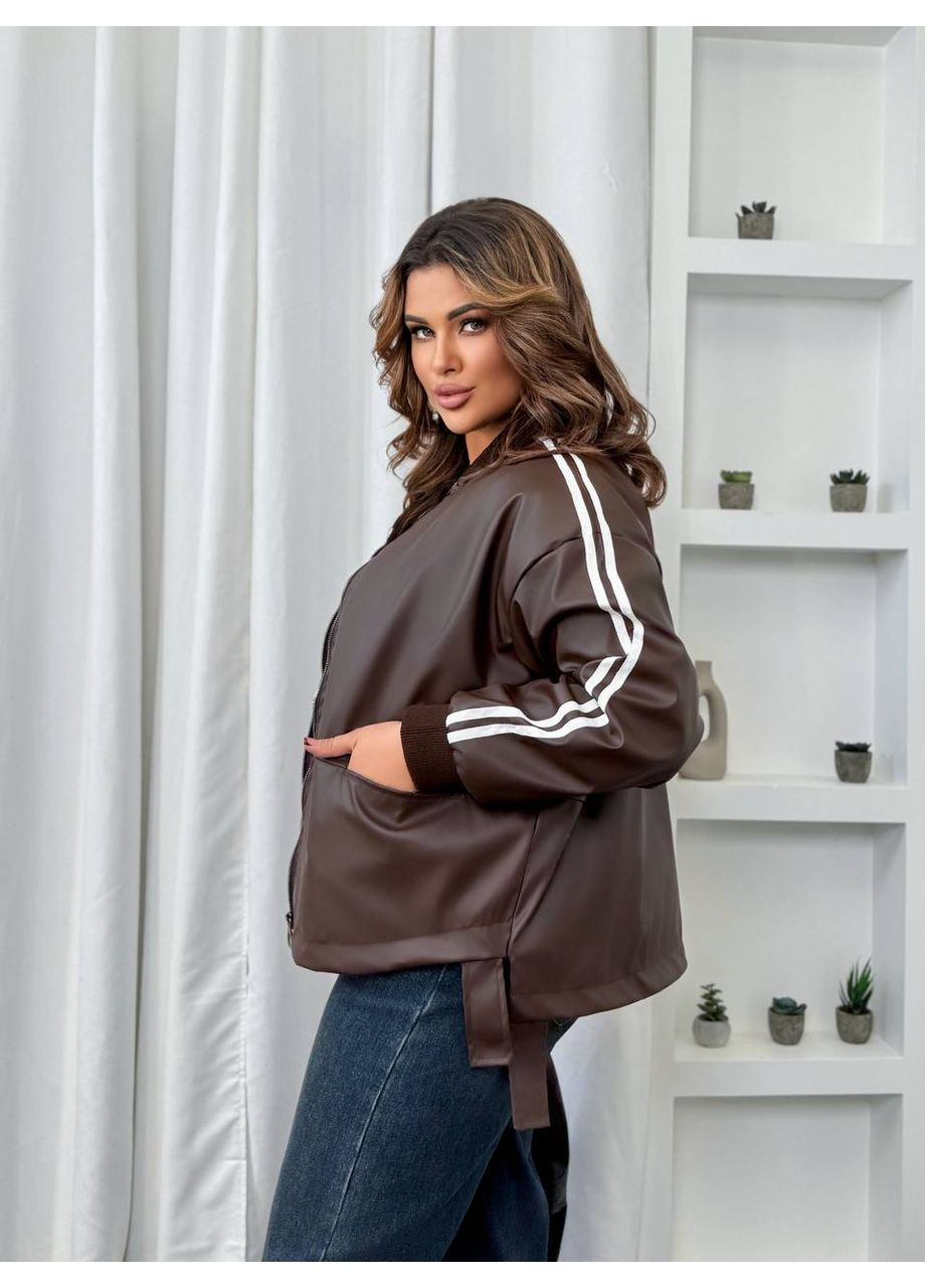 Коричнева демісезонна 🖤 курточка з еко-шкіри — заміри в описі куртка-пальто GD/GL Модний простір