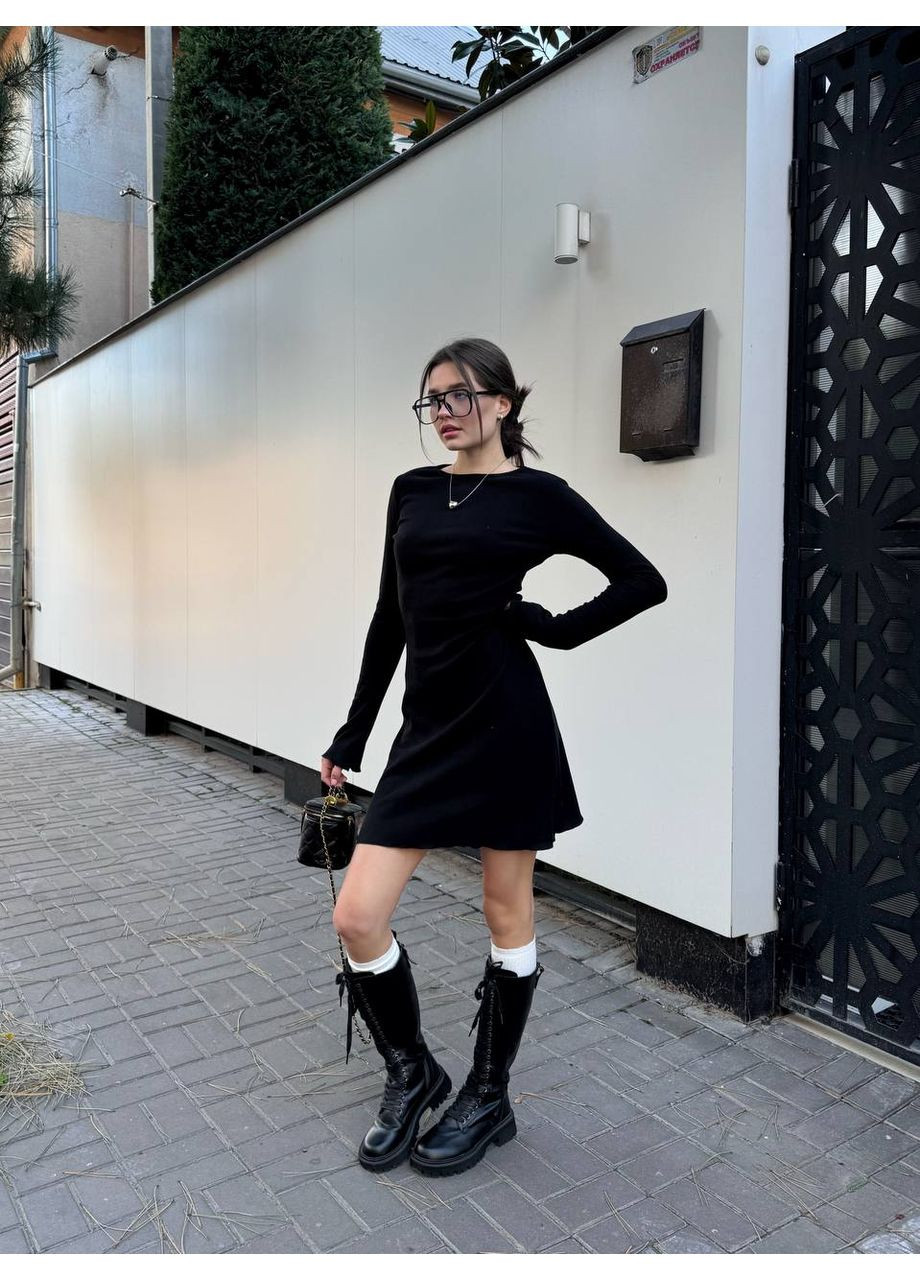 Черное кэжуал женское платье с длинным рукавом. Україна однотонное