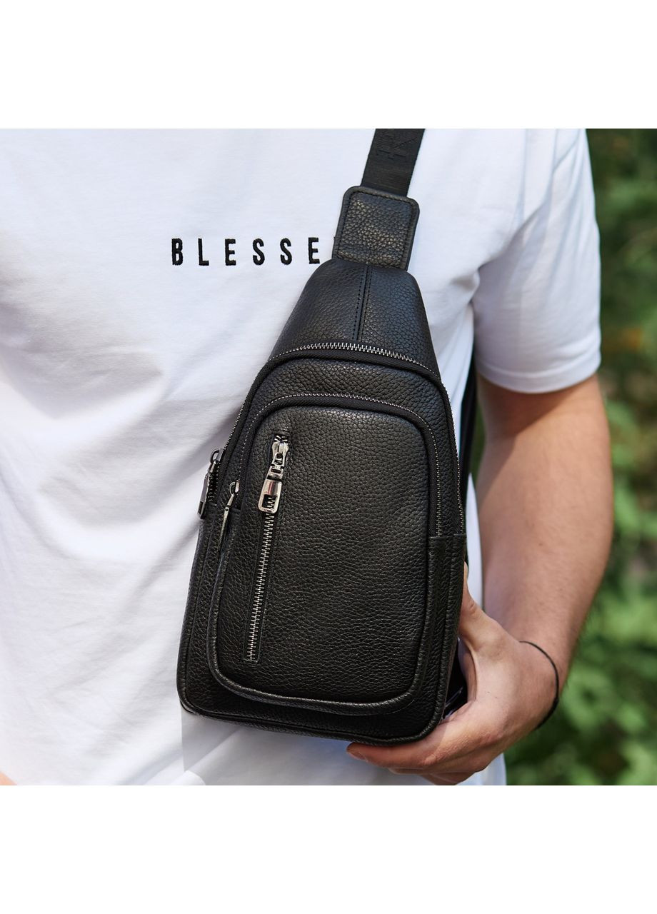 Сумка-слінг чоловіча чорна через плече з натуральної шкіри 32545 Tiding Bag (354832936)