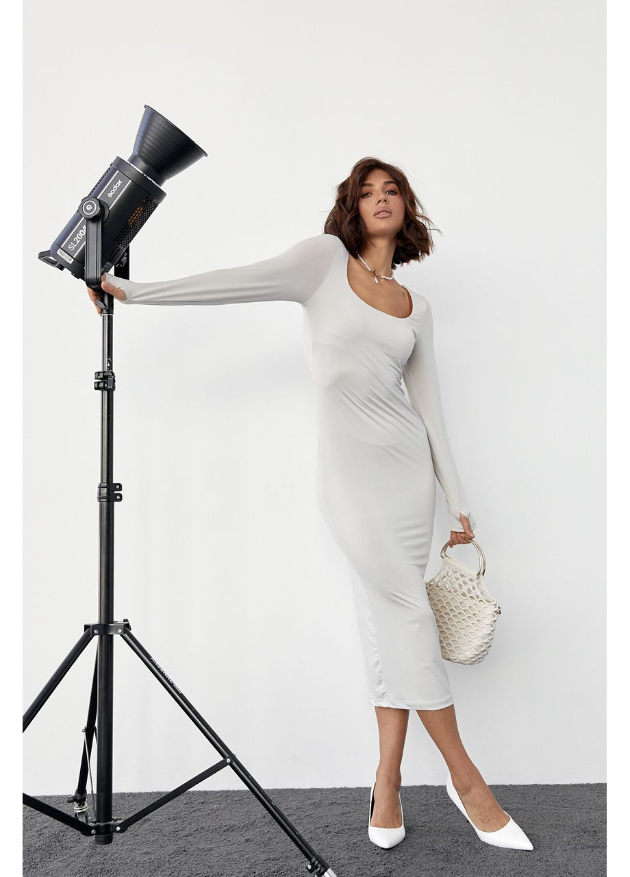 Молочна повсякденний, вечірня силуетна сукня міді з квадратною горловиною силуетна Byron однотонна