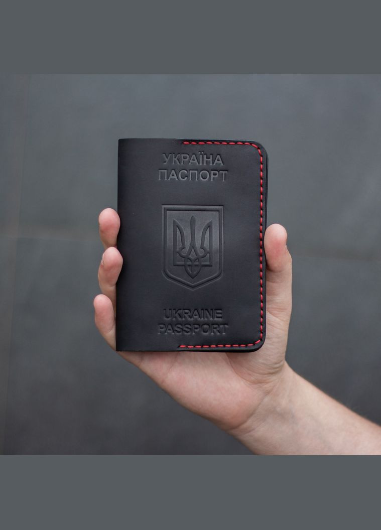 Обкладинка на паспорт, колір чорний з червоною ниткою SD Leather (285720148)