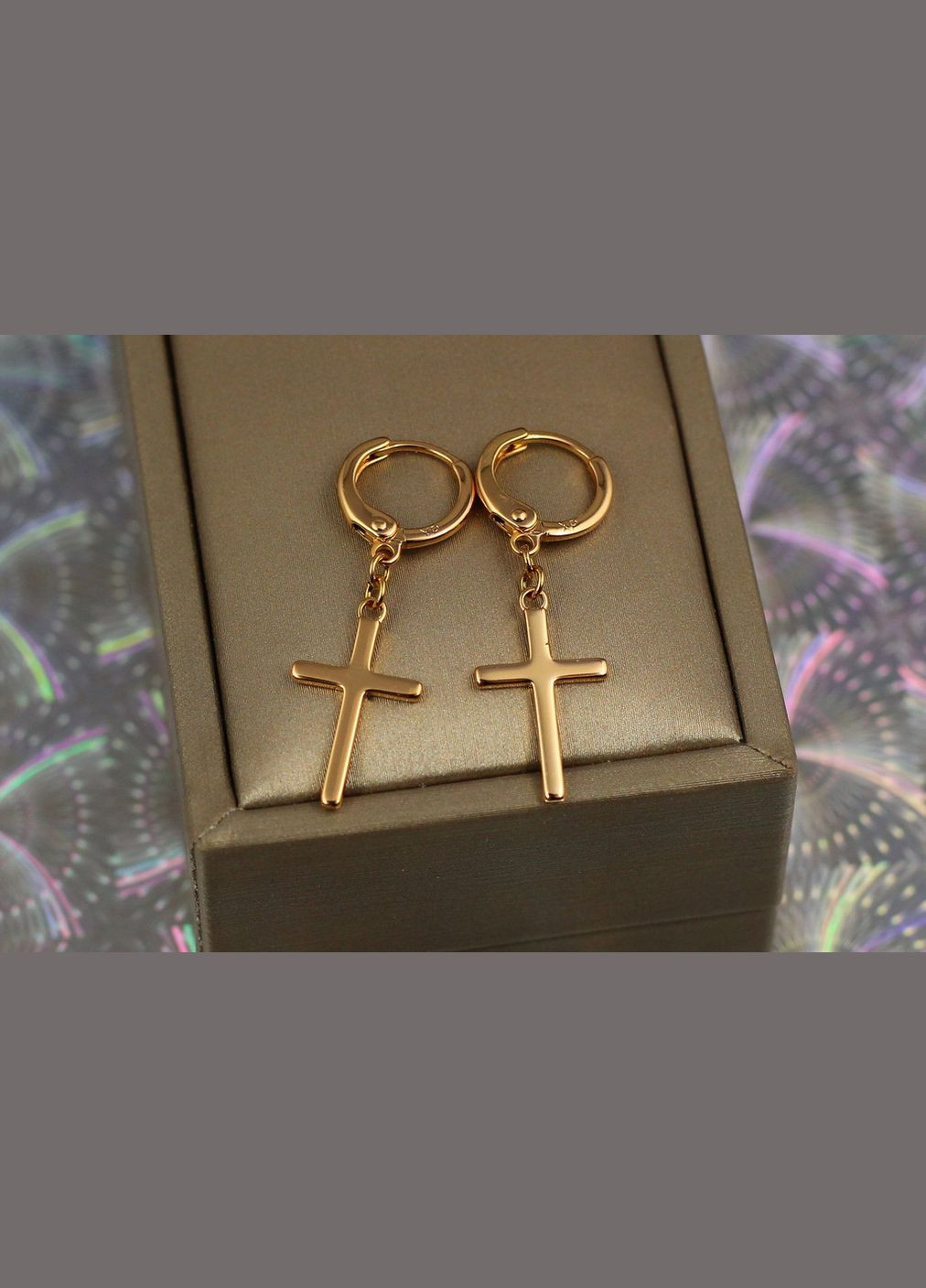 Сережки підвіски хрестики тонкі гладкі 3,5 см золотисті Xuping Jewelry (316606725)