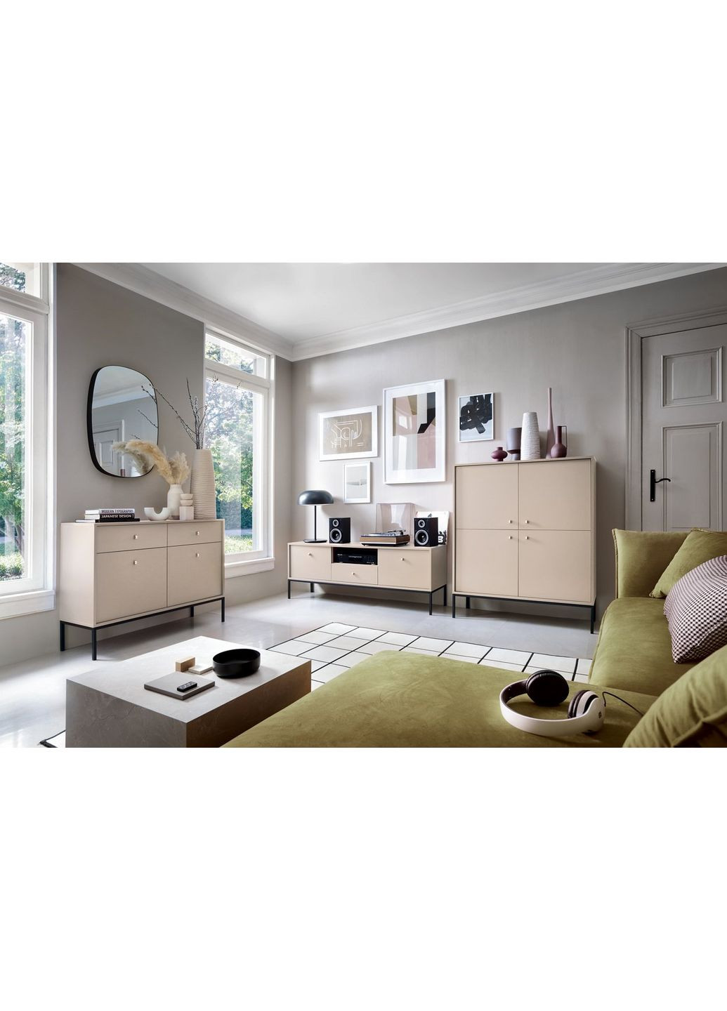 Стіл журнальний Моно / Mono з 2 шухлядами та золотими ніжками ML104 Беж пісочний (PFH-091211) Perfect Home (368662979)