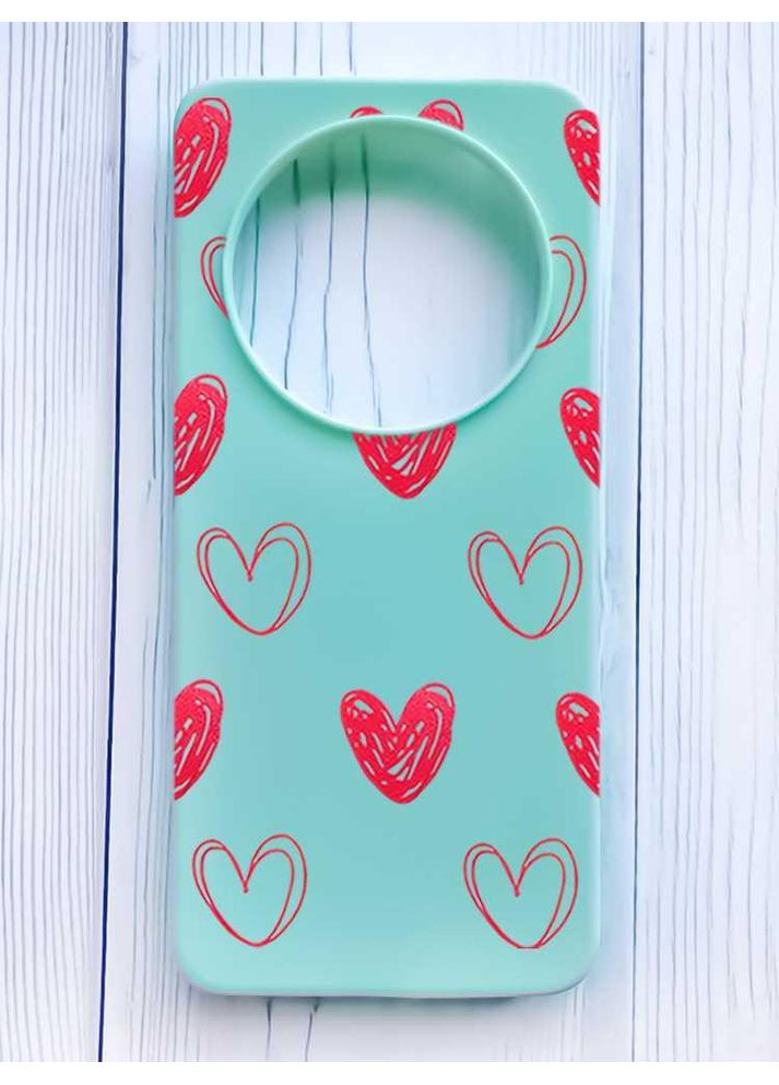 Матовий бірюзовий чохол на Xiaomi Redmi 14C/Poco C75 Сердечка червоні (принт 77) Creative (355387896)