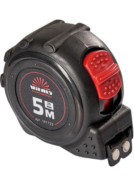 Рулетка обрезиненная с нейлоновым покрытием полотна Professional 5 м х 25 мм (181733) Vitals (311577936)