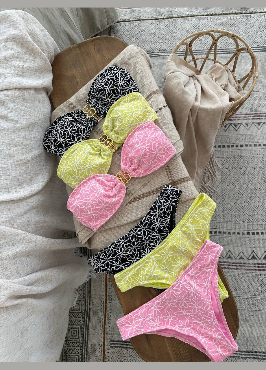 Черный летний стильный купальник-бандо с высокой посадкой бандо, раздельный Vakko