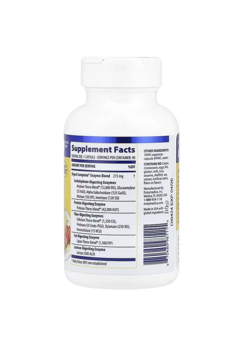 Ферменты для пищеварения Digest, 90 капсул Enzymedica (361119076)