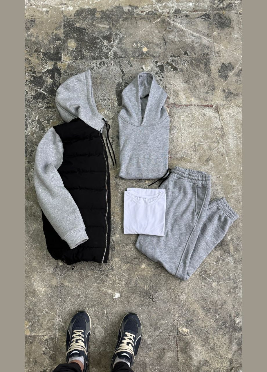 Комплект куртка Infinity чорний/сірий + костюм сірий Base (БАЗОВА БІЛА ФУТБОЛКА В ПОДАРУНОК) No Brand (327276772)