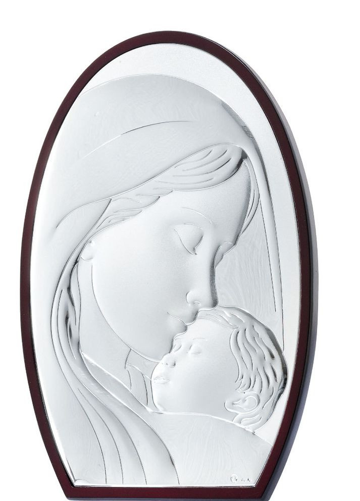 Серебряная Икона "Мария с Иисусом" овальной формы на деревянном основании 28х20см Prince Silvero (266265837)