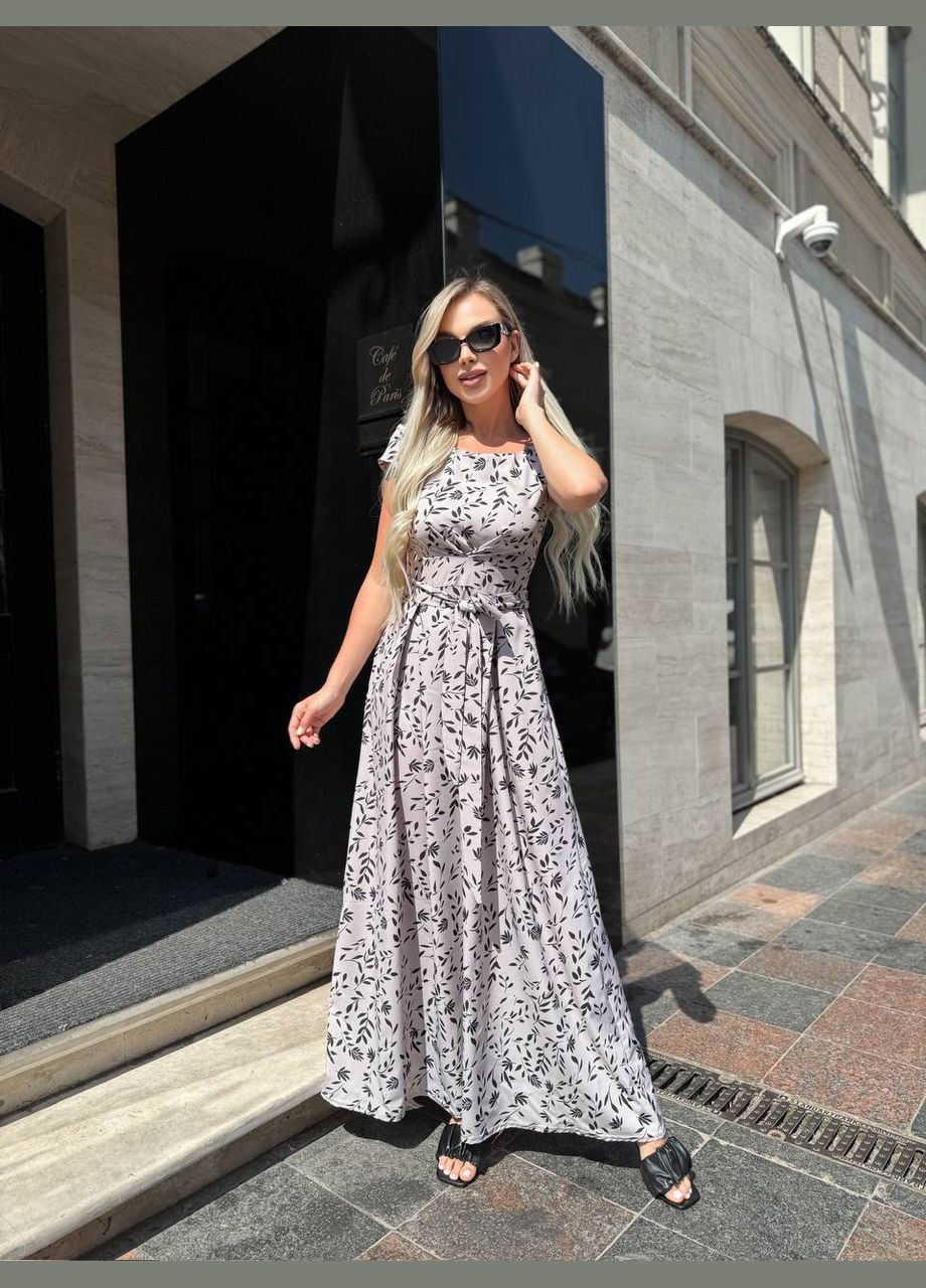 Сіра повсякденний, кежуал жіноча сукня максі а-силует Style Point з квітковим принтом