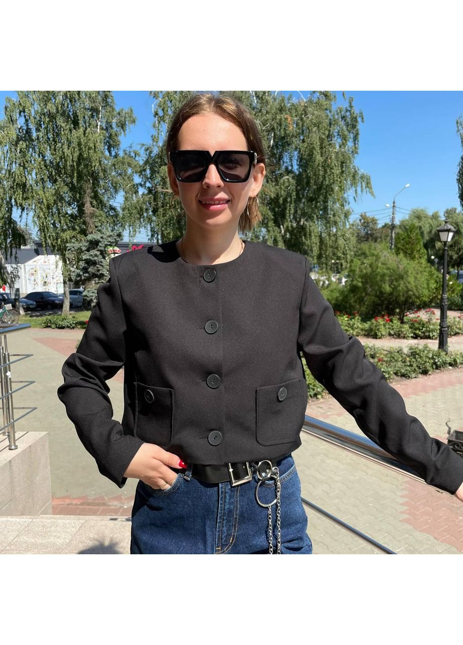 Піджак жіночий короткий з кишенями довгий рукав 50 Модниця (354331850)