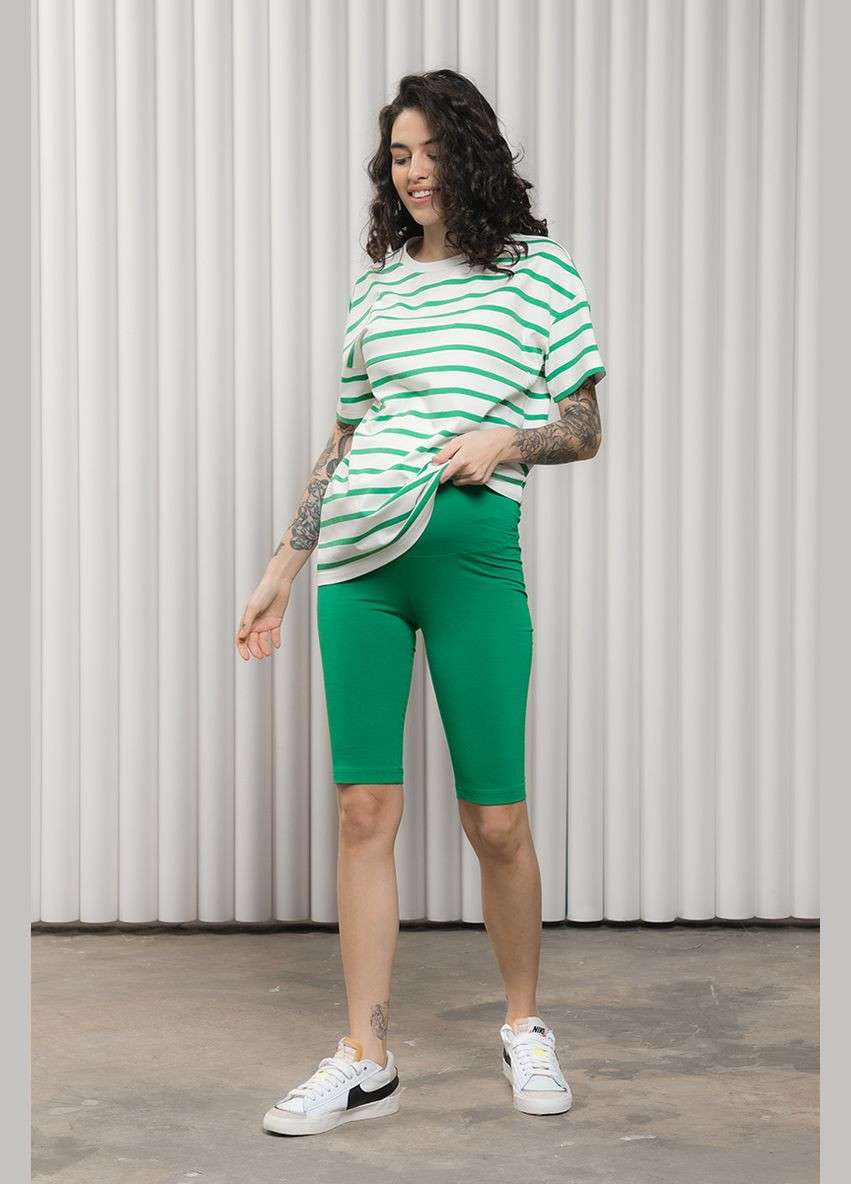 Зеленые трикотажные велосипедки леггинсы для беременных зеленые Юла мама