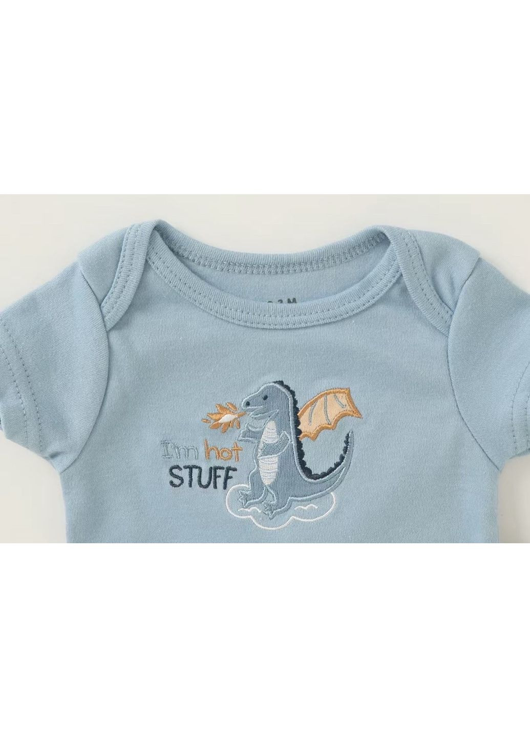 Голубой демисезонный детский набор с боди, штанишками и шапочкой «дракончик» New Brand