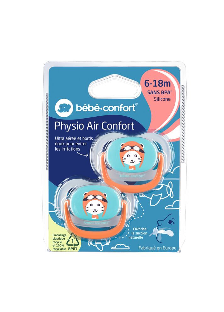 Пустышка силиконовая Physio Air, анатомическая, 6-18 мес., 2 шт., синий и оранжевый () Bebe Confort 3104201780 (335030381)