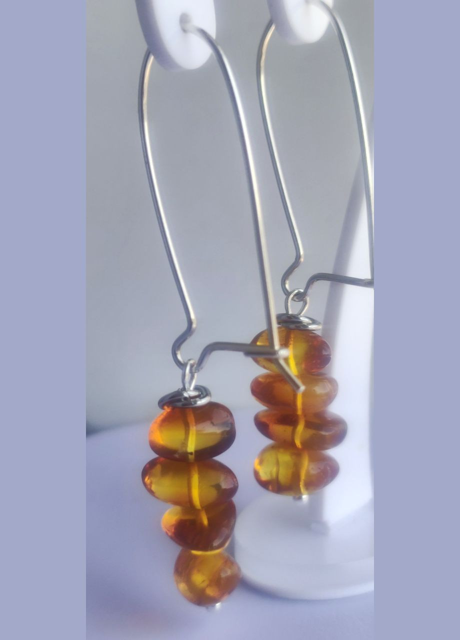 Сережки 2608 з натурального бурштину відтінок коньячний сережка срібло MINOV (311310487)