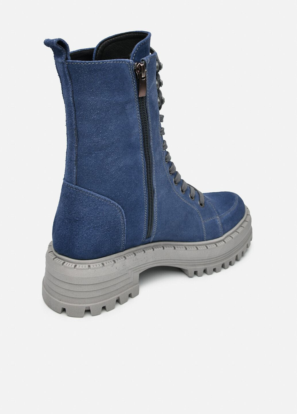 Осенние высокие демисезонные замшевые ботинки голубые на шнуровке и боковой молнии на высокой подошве (отшив 3 дня) берцы Paradize из натуральной замши