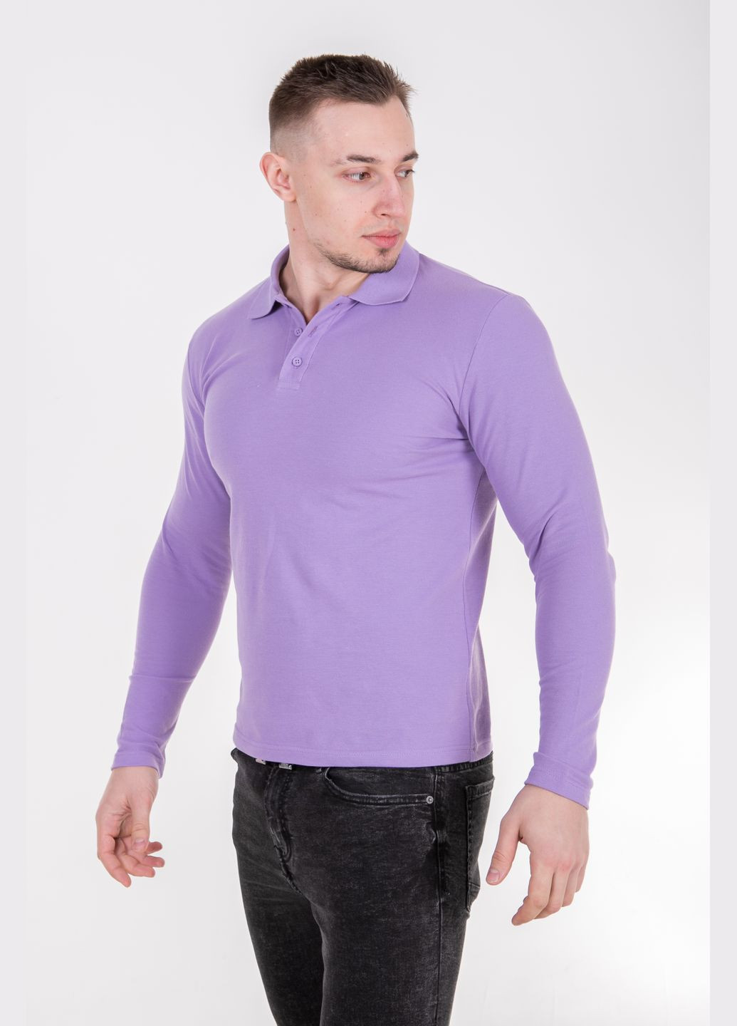 Сиреневая рубашка поло мужская с длинным рукавом TvoePolo