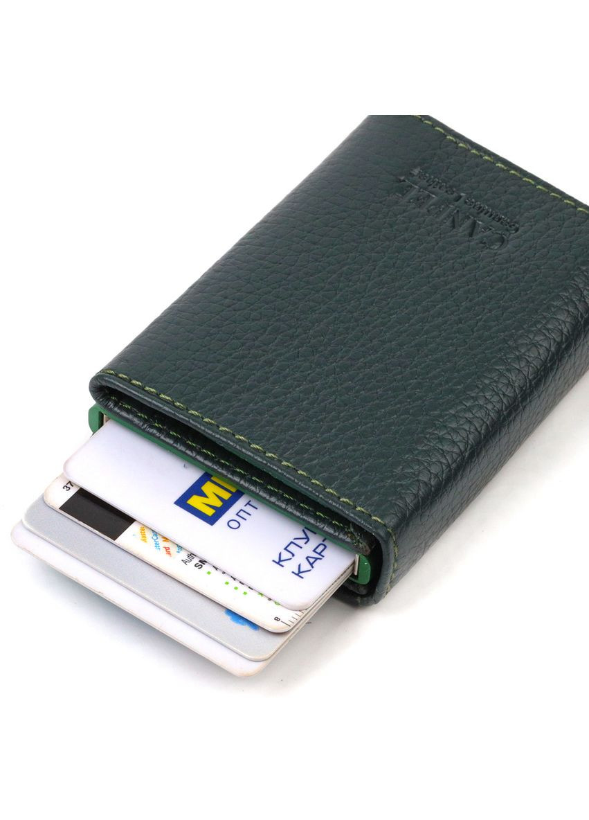 Картхолдер унісекс у три складання з автоматичним механізмом з натуральної шкіри флотар 21932 Зелений Canpellini (329147948)