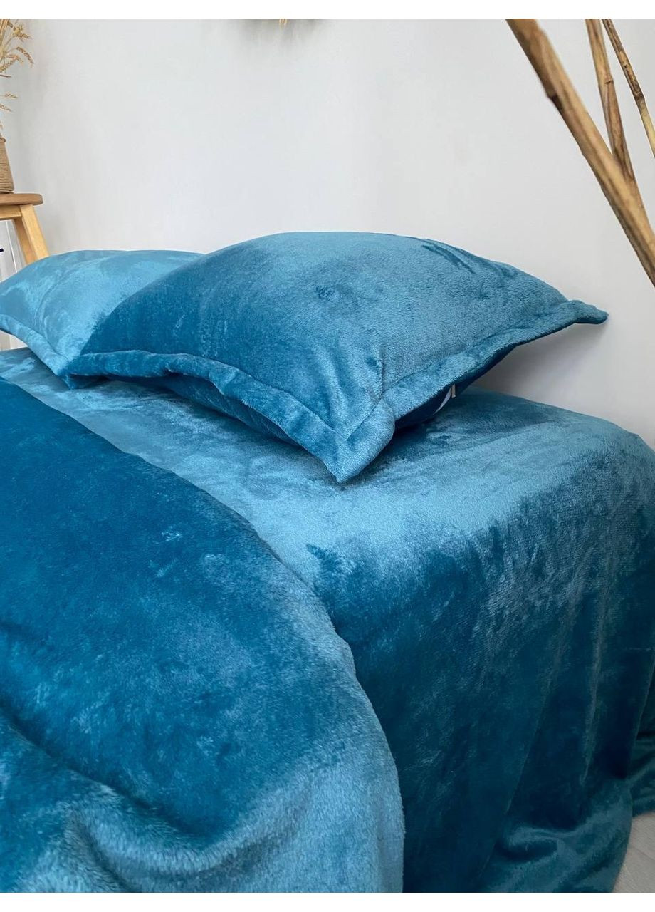 Постільна білизна з резинкою Синій, плюш Полуторний розмір, наволочки 70/70 No Brand (364219738)