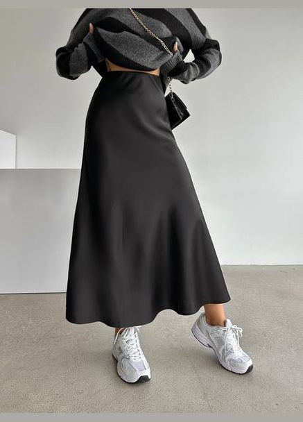 Чорна жіноча спідниця шовкова колір чорний р.42/46 449111 New Trend