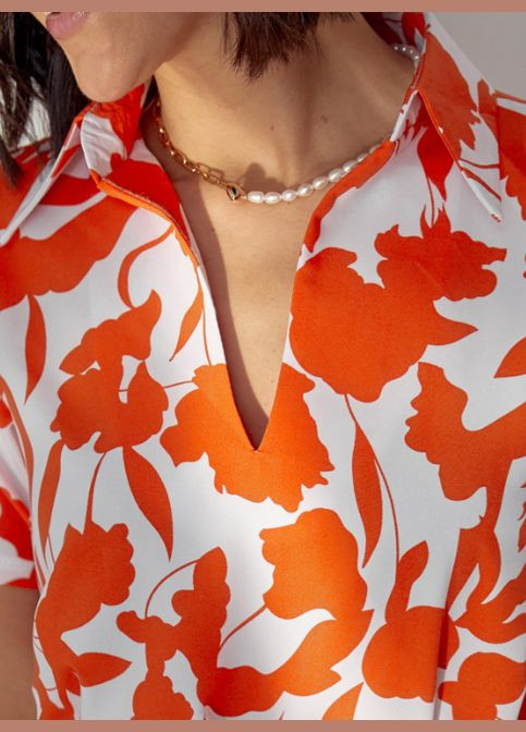 Оранжевое короткое платье-трапеция с воротником No Brand с животным (анималистичным) принтом