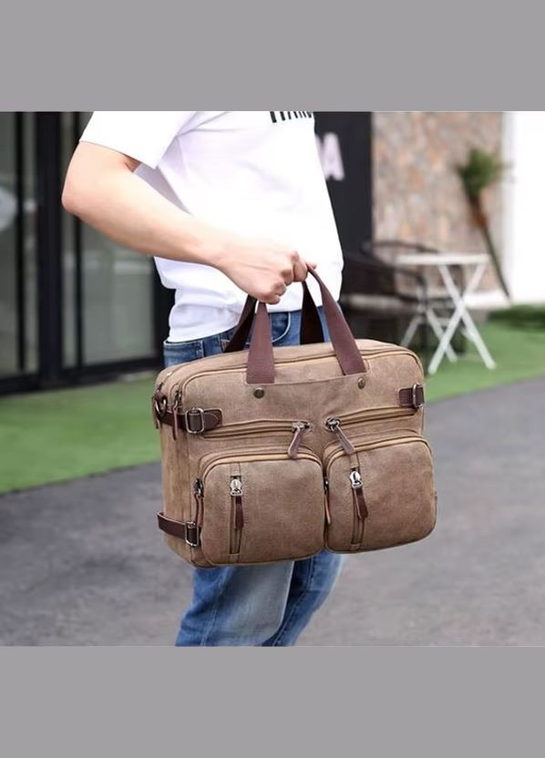 Сумка рюкзак трансформер мужская из плотной ткани вместительная. Коричневая No Brand (334010962)