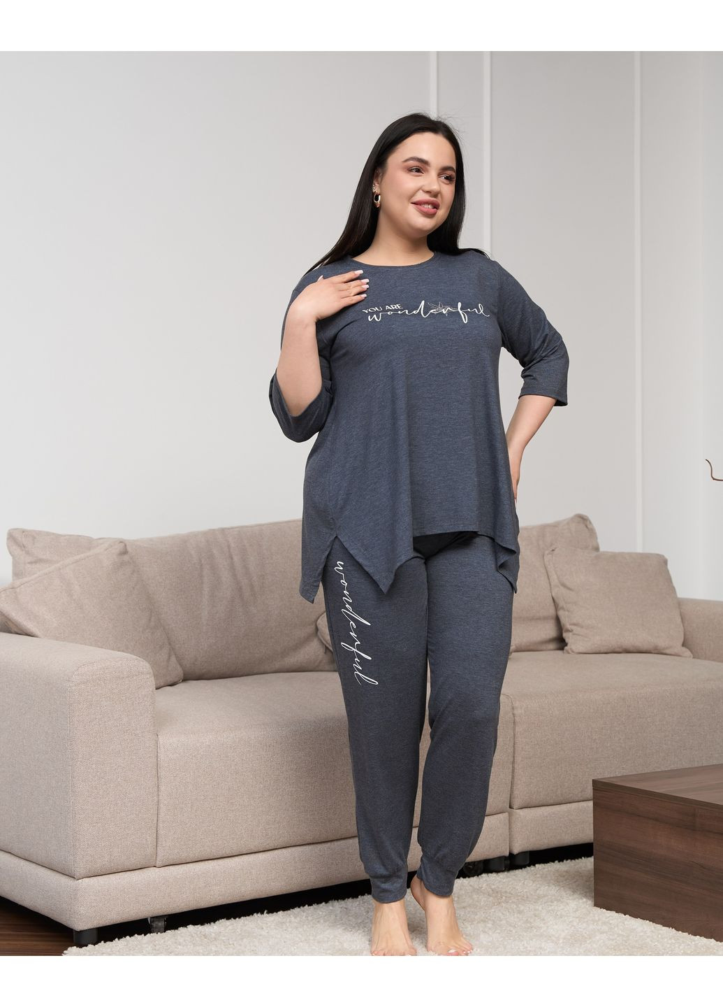 Темно-синя жіночий комплект зі штанами plus size Nicoletta