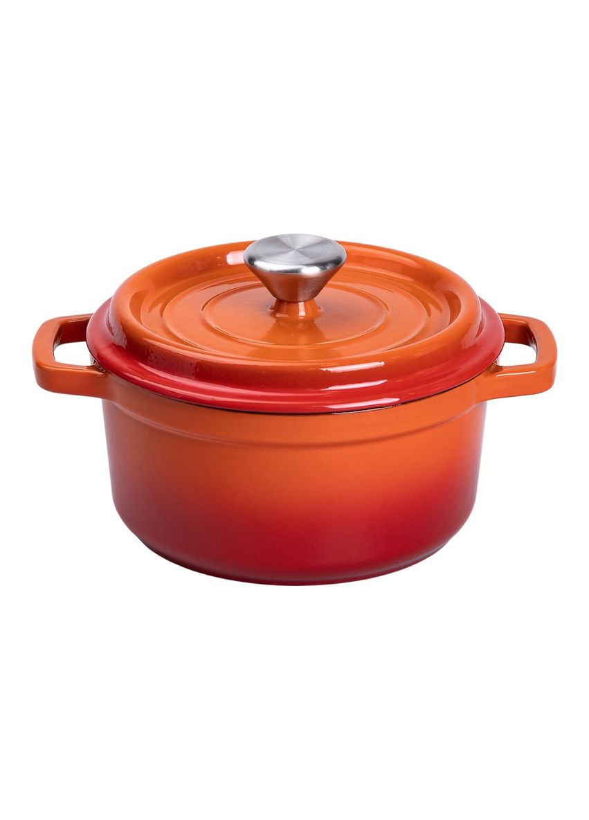Каструля чавунна емальована 2 л з кришкою Ø20 см Помаранчева No Brand (361305061)