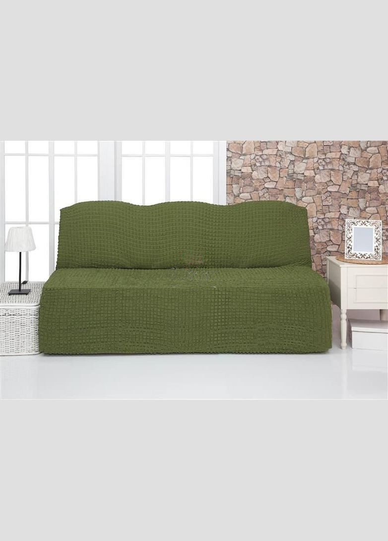 Чехол универсальный без оборки на 2-х и 3-х местный диван без подлокотников 09-222 Зеленый Venera (268547843)
